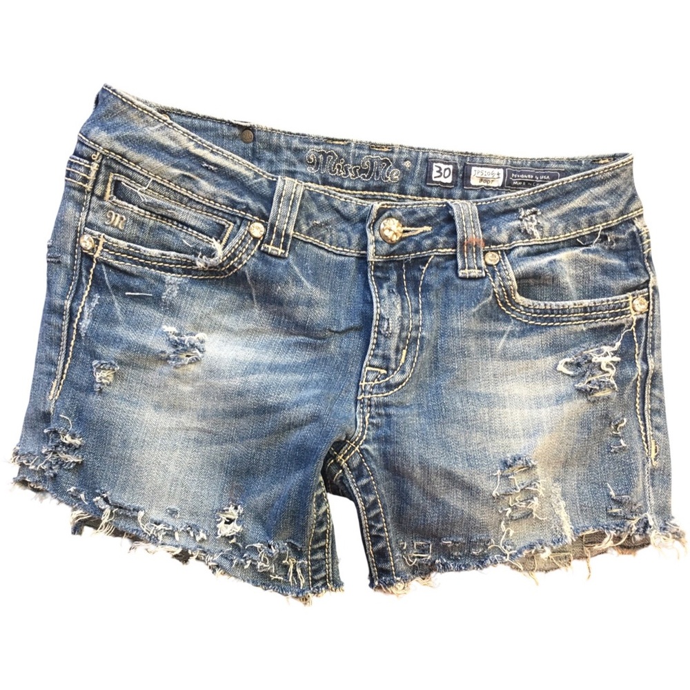 Miss Me Blue Distressed Jean Shorts